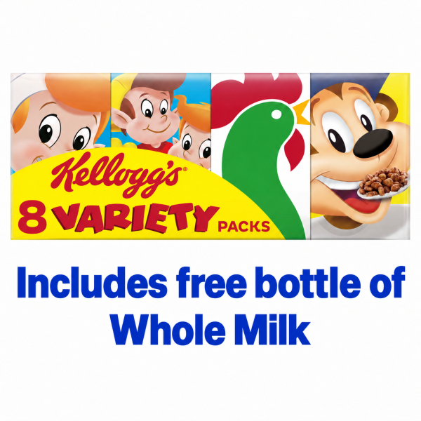  Kelloggs 8 Variety+Free Pint Whole Milk